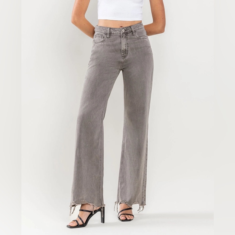 High-Rise Wide Leg Jeans in Washed Gray